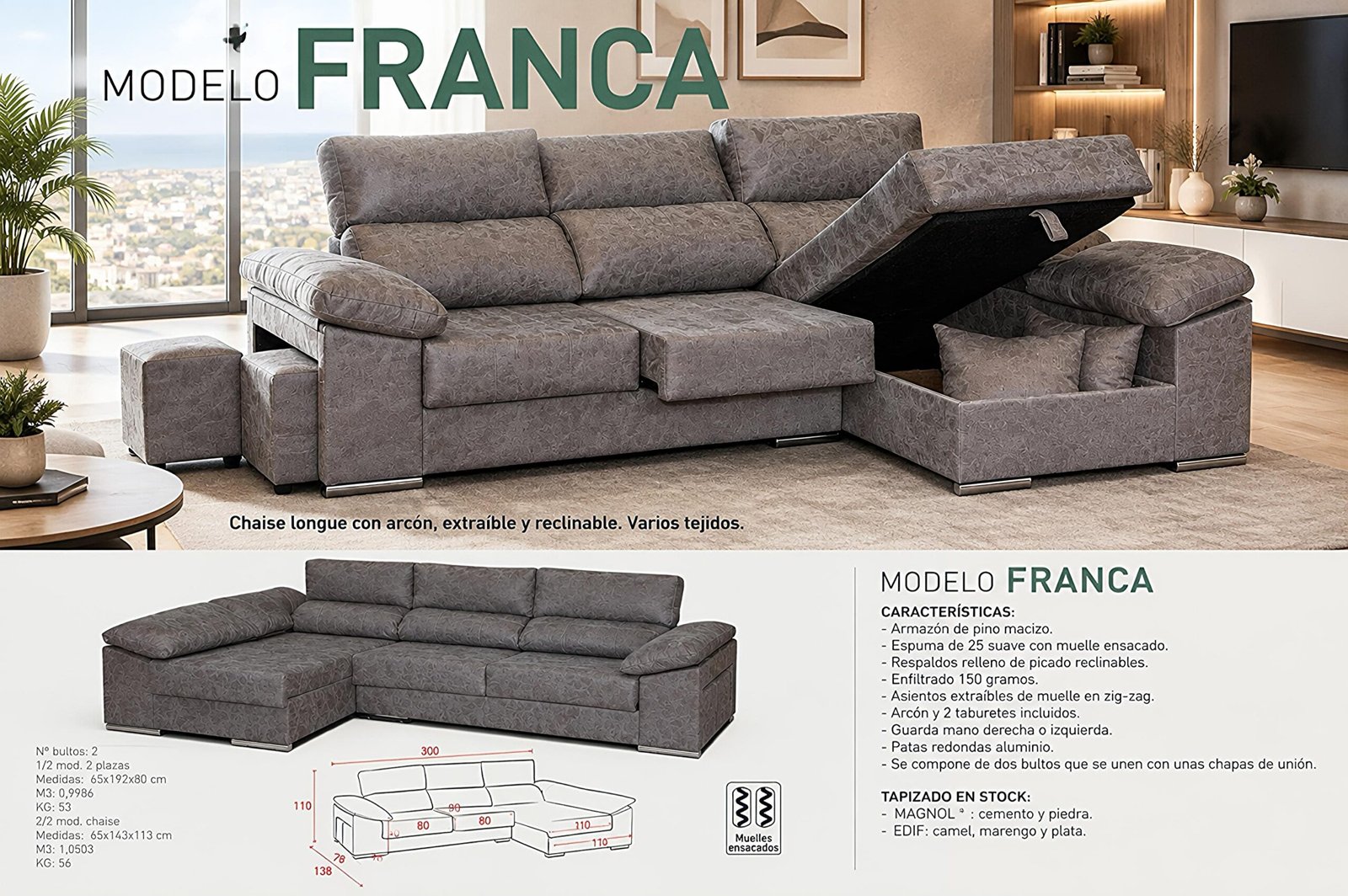 Sofá Chaise Longue FRANCA - Imagen 2